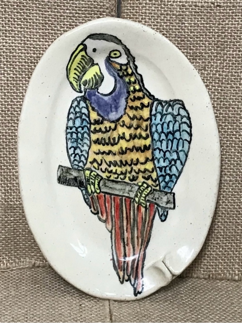 Parrot Art Pottery Trinket Dish Bird Tropical Eclectic Fun Signed By Artist
